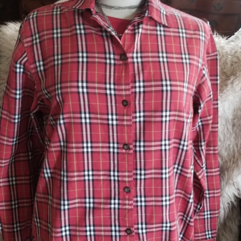 Shirt, red plaid, size Large